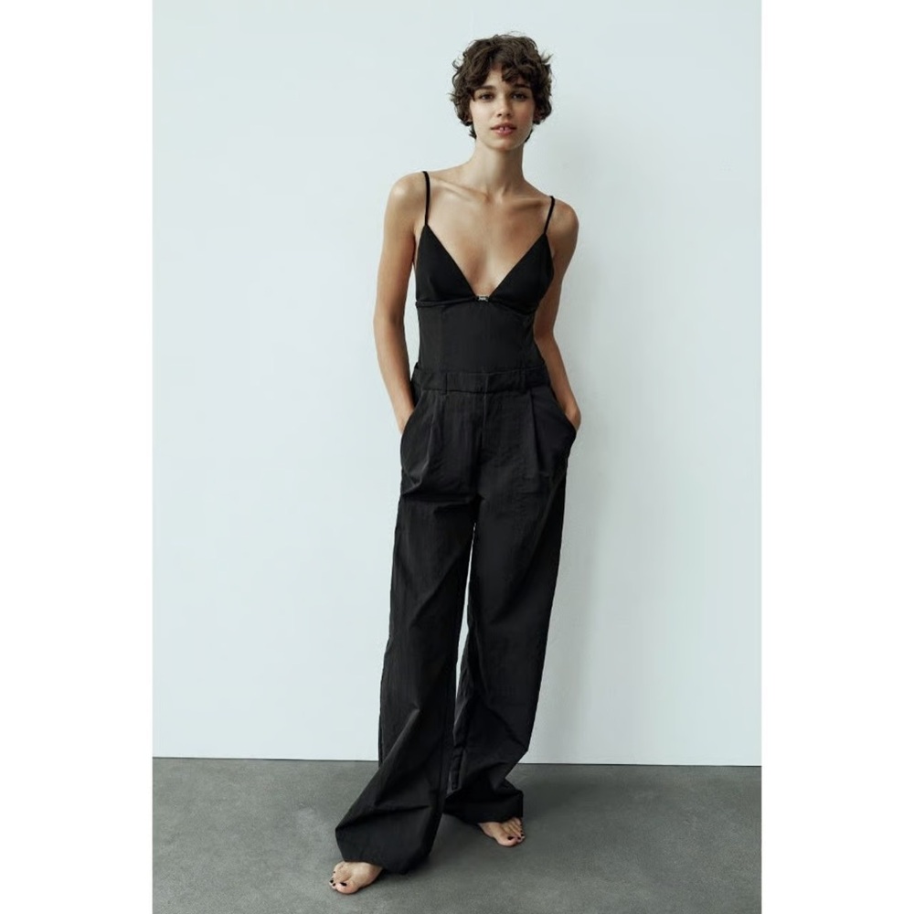 Zara Combination Long Nylon Black Jumpsuit Size L